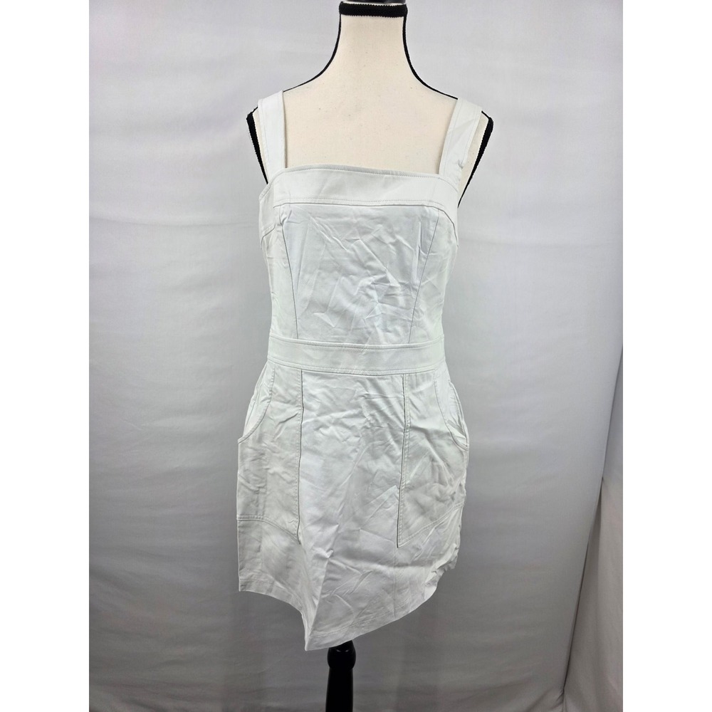 Amanda Uprichard White Faux Leather Mini Dress Square Neck Pockets Large